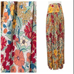 Natural Life Womens Sz M Colorful Mixed Floral Side Slit Boho Cottage Midi Skirt